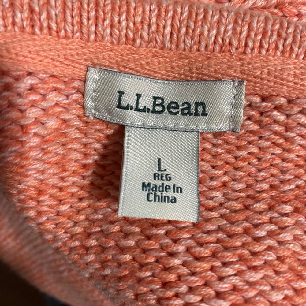 L.L. Bean Cardigan Sweater Womens L Button Front Knit Peach Salmon Classic Cozy - Picture 3 of 7